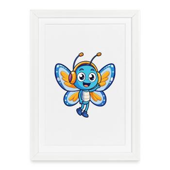 Butterfly Funny Cartoon Character Headphone Music - Framed poster (27 × 37 cm) - white - Front