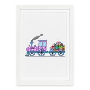Train pour enfants avec remorque rose - Affiche encadrée (27 × 37 cm) - blanc - Devant