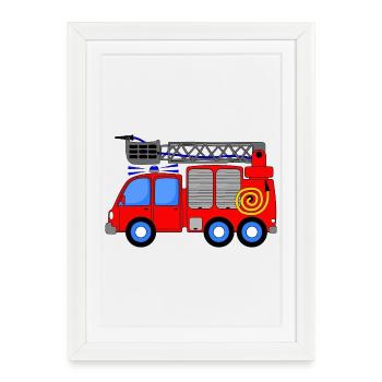 Fire engine children - Framed poster (27 × 37 cm) - white - Front