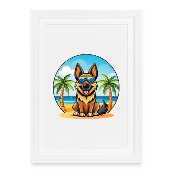 Lunettes de soleil de dessin animé de race de chien de berger allemand - Affiche encadrée (27 × 37 cm) - blanc - Devant