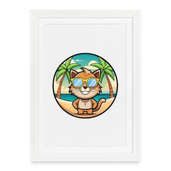 Pixie Bob Cat Breed Lunettes de soleil de dessin animé Beach - Affiche encadrée (27 × 37 cm) - blanc - Devant