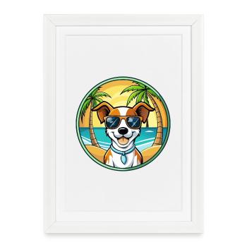 Jack Russell Terrier Chien Race Dessin Animé Lunettes de Soleil - Affiche encadrée (27 × 37 cm) - blanc - Devant