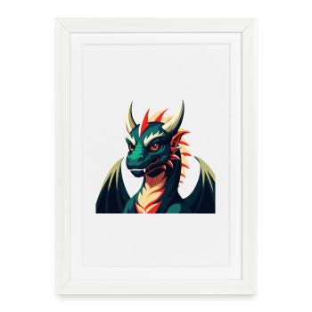 Dragon Dessin animé Personnage Animal de compagnie coloré - Affiche encadrée (27 × 37 cm) - blanc - Devant