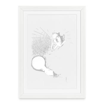 Nikola Tesla avec ampoule et bobine Tesla - Affiche encadrée (27 × 37 cm) - blanc - Devant