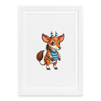 Okapi Funny Cartoon Character Musique de casque - Affiche encadrée (27 × 37 cm) - blanc - Devant