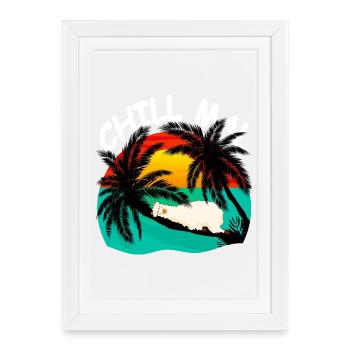 Alpaga chill sur la plage tropicale - Affiche encadrée (27 × 37 cm) - blanc - Devant