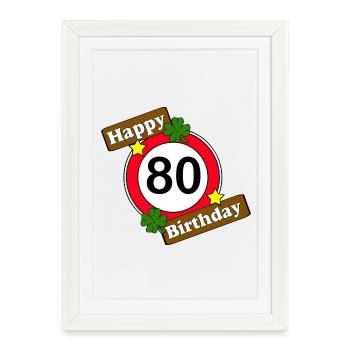 80e anniversaire , Joyeux anniversaire 80 (25) - Affiche encadrée (27 × 37 cm) - blanc - Devant