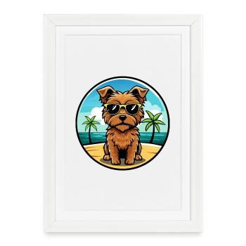 Norfolk Terrier Dog Breed Cartoon Sunglasses Beach - Framed poster (27 × 37 cm) - white - Front