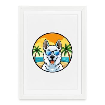 Berger Blanc Suisse Dog Breed Cartoon Sunglasses - Framed poster (27 × 37 cm) - white - Front