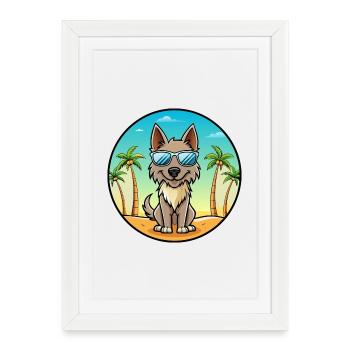 Berger Picard Chien Race Dessin Animé Lunettes de Soleil Plage - Affiche encadrée (27 × 37 cm) - blanc - Devant