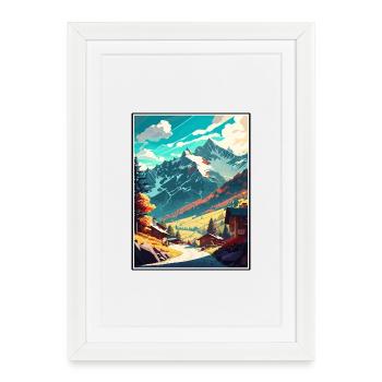 Mayrhofen Autriche Vintage voyage affiche Souvenir - Affiche encadrée (27 × 37 cm) - blanc - Devant
