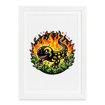 Salamandre de feu - Affiche encadrée (27 × 37 cm) - blanc - Devant