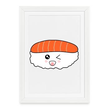 Cuisine kawaii, cuisine japonaise, poisson japonais - Affiche encadrée (27 × 37 cm) - blanc - Devant