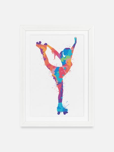 Rollschuh Roller Skating Damen Kinder Rollschuhe - Gerahmtes Poster (27 × 37 cm) - Weiß