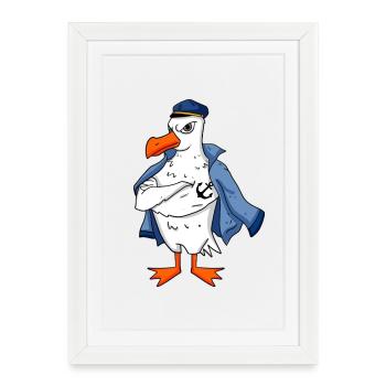 Muscular seagull with anchor tattoo seagull gift - Framed poster (27 × 37 cm) - white - Front