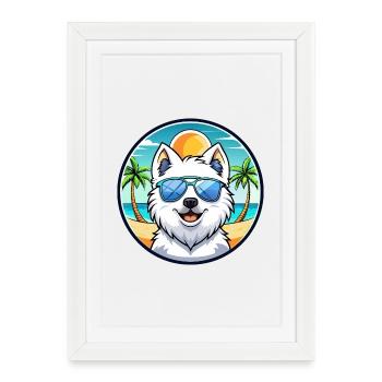 Lunettes de soleil de dessin animé de race de chien Spitz japonais plage - Affiche encadrée (27 × 37 cm) - blanc - Devant