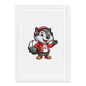Badger Funny Cartoon Character Musique de casque - Affiche encadrée (27 × 37 cm) - blanc - Devant