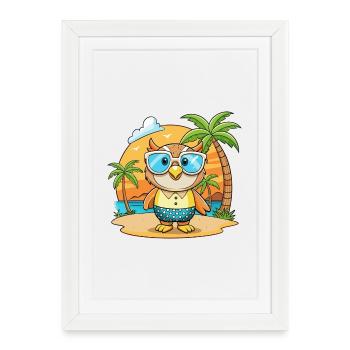 Owl Funny Cartoon Summer Beach Sunglasses - Framed poster (27 × 37 cm) - white - Front