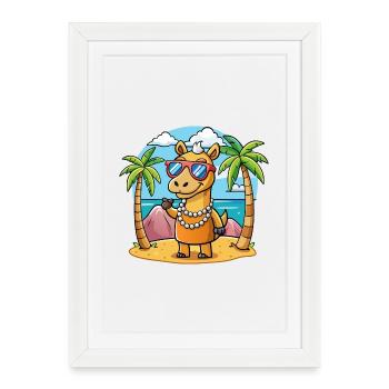 Camel Funny Cartoon Lunettes de soleil de plage d’été - Affiche encadrée (27 × 37 cm) - blanc - Devant