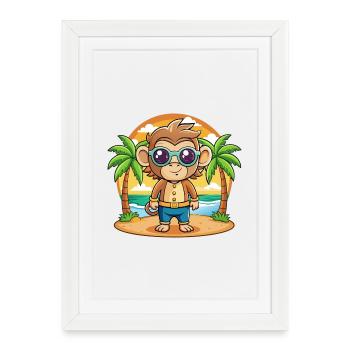 Lunettes de soleil de plage d’été de dessin animé drôle de singe - Affiche encadrée (27 × 37 cm) - blanc - Devant