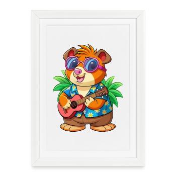 Drôle Cochon D’Inde Lunettes De Soleil De Plage D’été Hawaïen - Affiche encadrée (27 × 37 cm) - blanc - Devant