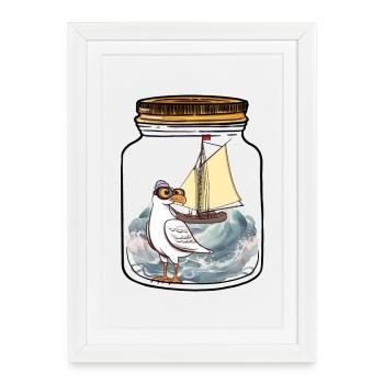 maritime, seagull, message in bottle, seagulls, sailing ship - Framed poster (27 × 37 cm) - white - Front