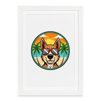 Chien de chasse lituanien race dessin animé lunettes de soleil plage - Affiche encadrée (27 × 37 cm) - blanc - Devant