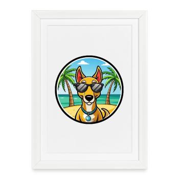 Arlequin russe Chien de race de chien dessin animé plage - Affiche encadrée (27 × 37 cm) - blanc - Devant