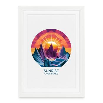 Lever de soleil sur les sommets - Affiche encadrée (27 × 37 cm) - blanc - Devant