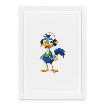 Emu Funny Cartoon Character Musique de casque - Affiche encadrée (27 × 37 cm) - blanc - Devant