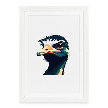 Ostrich Cartoon Character Colorful Pet Animal - Framed poster (27 × 37 cm) - white - Front