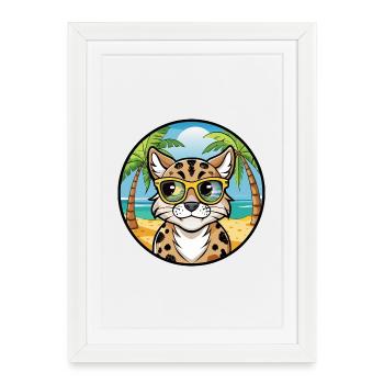 Brume tachetée australienne Race de chat Cartoon Beach - Affiche encadrée (27 × 37 cm) - blanc - Devant