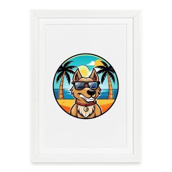 Magyar Agar Race Chien Dessin Animé Lunettes De Soleil Plage - Affiche encadrée (27 × 37 cm) - blanc - Devant
