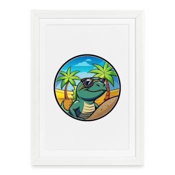 Lézard Drôle Dessin Animé Plage D’été Lunettes De Soleil Cool - Affiche encadrée (27 × 37 cm) - blanc - Devant