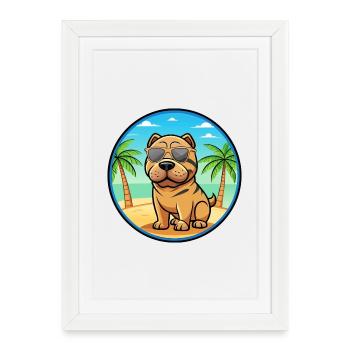 Lunettes de soleil de dessin animé de race de chien Shar Pei miniature - Affiche encadrée (27 × 37 cm) - blanc - Devant
