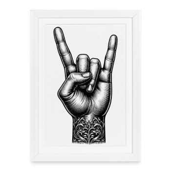 Rock on Hand with Devils Horns - Framed poster (27 × 37 cm) - white - Front