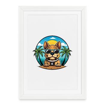Kai Ken Chien Race Dessin Animé Lunettes De Soleil Plage - Affiche encadrée (27 × 37 cm) - blanc - Devant