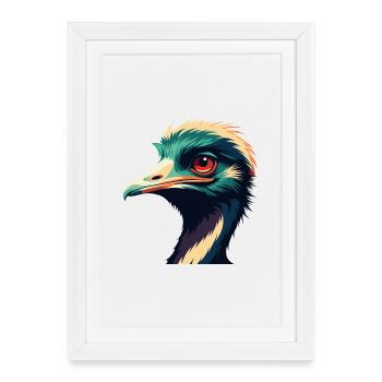 Emu Dessin animé Personnage Animal de compagnie coloré - Affiche encadrée (27 × 37 cm) - blanc - Devant