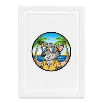 Rat Drôle Dessin Animé Plage D’été Lunettes De Soleil Autocollant - Affiche encadrée (27 × 37 cm) - blanc - Devant