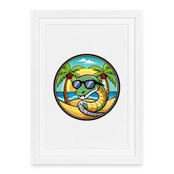 Serpent Drôle Dessin Animé Plage D’été Lunettes De Soleil Cool - Affiche encadrée (27 × 37 cm) - blanc - Devant