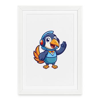Toucan Funny Cartoon Character Musique de casque - Affiche encadrée (27 × 37 cm) - blanc - Devant