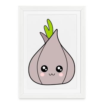Kawaii Oignon Ail Kawaii Légumes Kawaii Fruits Kawaii - Affiche encadrée (27 × 37 cm) - blanc - Devant