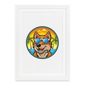Harrier Chien Race Dessin Animé Lunettes de Soleil Plage - Affiche encadrée (27 × 37 cm) - blanc - Devant