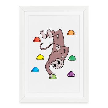 Monkey on the climbing wall - climbing - gift - Framed poster (27 × 37 cm) - white - Front