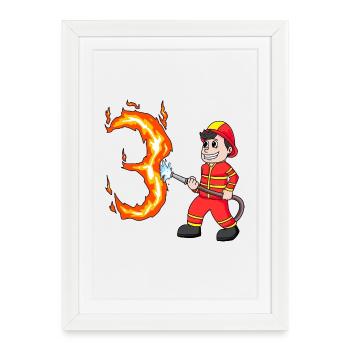 3ème anniversaire cadeau des pompiers de 3 ans - Affiche encadrée (27 × 37 cm) - blanc - Devant