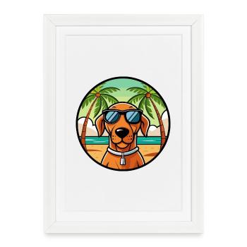 Hongrois Vizsla Race De Chien Dessin Animé Lunettes De Soleil Plage - Affiche encadrée (27 × 37 cm) - blanc - Devant