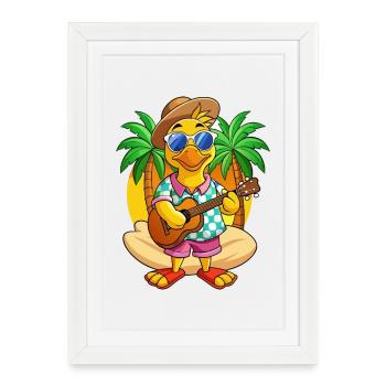 Drôle Canard Dessin Animé Plage D’été Lunettes De Soleil Guitare - Affiche encadrée (27 × 37 cm) - blanc - Devant