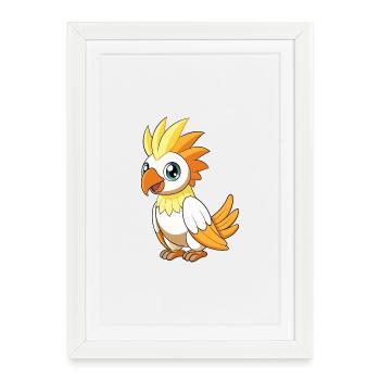 Cacatoès Mascotte Mignonne Personnage De Dessin Animé Kawaii - Affiche encadrée (27 × 37 cm) - blanc - Devant