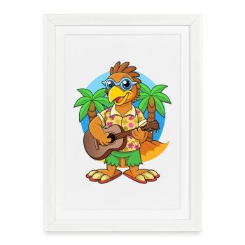 Drôle Hawk Dessin Animé Plage D’été Lunettes De Soleil Guitare - Affiche encadrée (27 × 37 cm) - blanc - Devant