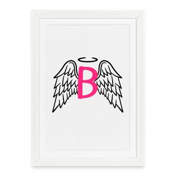 Ange gardien avec lettre aile d'ange B. - Affiche encadrée (27 × 37 cm) - blanc - Devant